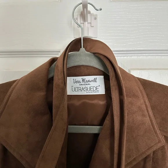 Vera Maxwell Vegan Suede Brown Trench Coat - Picture 2 of 7